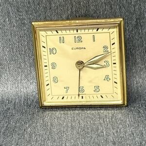 Vintage Europa 2 Jewels Travel Alarm Clock Brass Mechanical Wind Up Germany READ